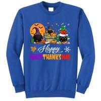 Witch Pilgrim Santa Ice Hockey Pucks Happy Hallothanksmas Great Gift Tall Sweatshirt