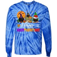 Witch Pilgrim Santa Ice Hockey Pucks Happy Hallothanksmas Great Gift Tie-Dye Long Sleeve Shirt