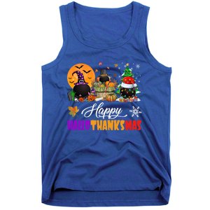 Witch Pilgrim Santa Ice Hockey Pucks Happy Hallothanksmas Great Gift Tank Top