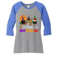 Witch Pilgrim Santa Ice Hockey Pucks Happy Hallothanksmas Great Gift Women's Tri-Blend 3/4-Sleeve Raglan Shirt