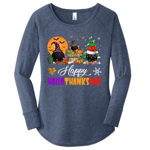 Witch Pilgrim Santa Ice Hockey Pucks Happy Hallothanksmas Great Gift Women's Perfect Tri Tunic Long Sleeve Shirt