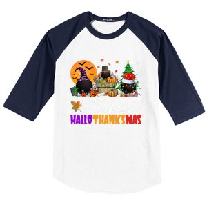 Witch Pilgrim Santa Ice Hockey Pucks Happy Hallothanksmas Great Gift Baseball Sleeve Shirt