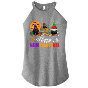 Witch Pilgrim Santa Ice Hockey Pucks Happy Hallothanksmas Great Gift Women's Perfect Tri Rocker Tank