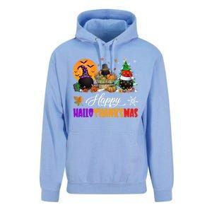 Witch Pilgrim Santa Ice Hockey Pucks Happy Hallothanksmas Great Gift Unisex Surf Hoodie