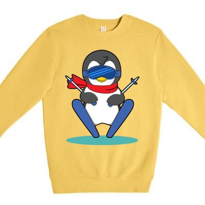 Winter Penguin Ski Skier Skiing Gift Premium Crewneck Sweatshirt