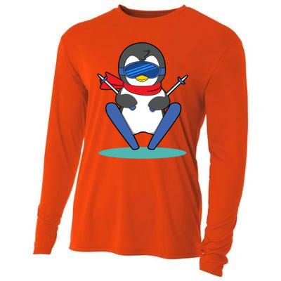 Winter Penguin Ski Skier Skiing Gift Cooling Performance Long Sleeve Crew