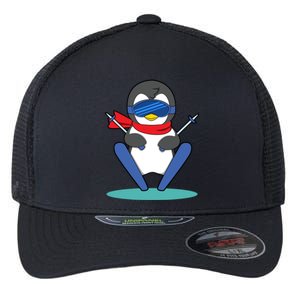 Winter Penguin Ski Skier Skiing Gift Flexfit Unipanel Trucker Cap