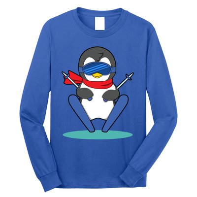 Winter Penguin Ski Skier Skiing Gift Long Sleeve Shirt