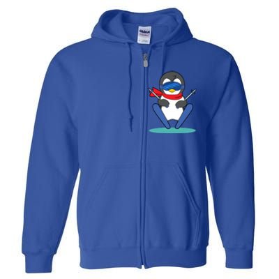 Winter Penguin Ski Skier Skiing Gift Full Zip Hoodie