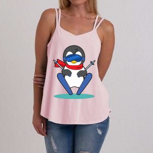 Winter Penguin Ski Skier Skiing Gift Women's Strappy Tank