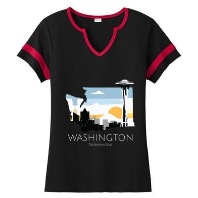 Washington Proud State Motto The Evergreen State Ladies Halftime Notch Neck Tee