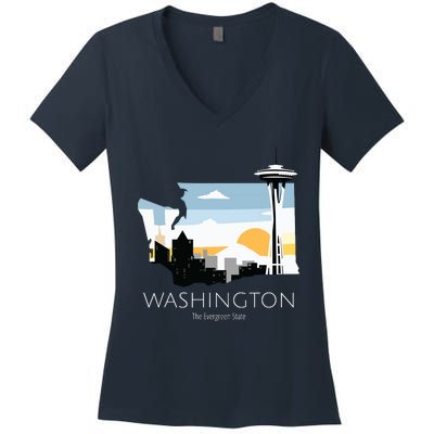 Washington Proud State Motto The Evergreen State Women's V-Neck T-Shirt