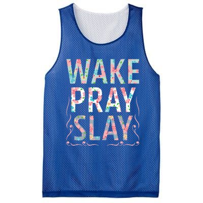 Wake Pray Slay Christian Christianity Watercolor Flowers Gift Mesh Reversible Basketball Jersey Tank