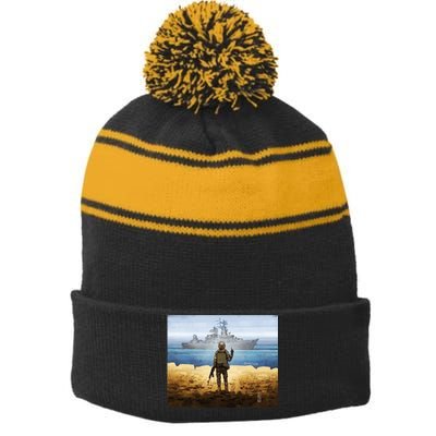 Warship Postage Stamp Front And Back Print Go F Yourself Stripe Pom Pom Beanie