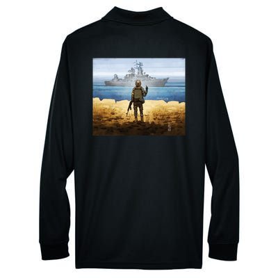 Warship Postage Stamp Front And Back Print Go F Yourself Performance Long Sleeve Polo