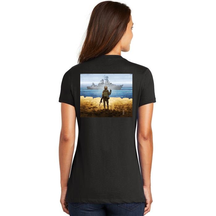 Warship Postage Stamp Front And Back Print Go F Yourself Women's V-Neck T-Shirt