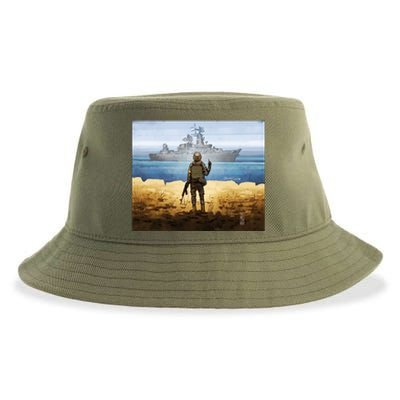 Warship Postage Stamp Front And Back Print Go F Yourself Sustainable Bucket Hat