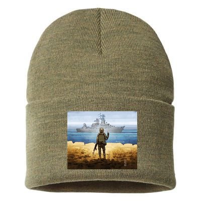 Warship Postage Stamp Front And Back Print Go F Yourself Sustainable Knit Beanie