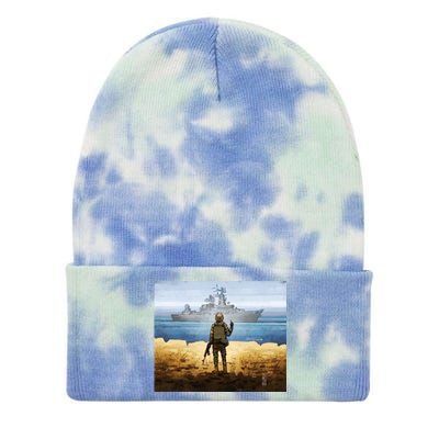 Warship Postage Stamp Front And Back Print Go F Yourself Tie Dye 12in Knit Beanie