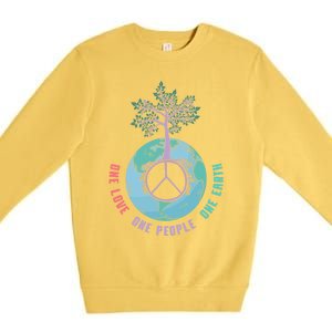 World Peace Tree Love People Earth Day 60s 70s Hippie Retro Great Gift Premium Crewneck Sweatshirt