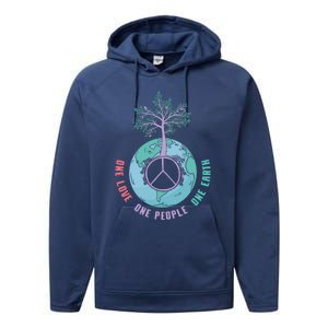 World Peace Tree Love People Earth Day 60s 70s Hippie Retro Great Gift Performance Fleece Hoodie