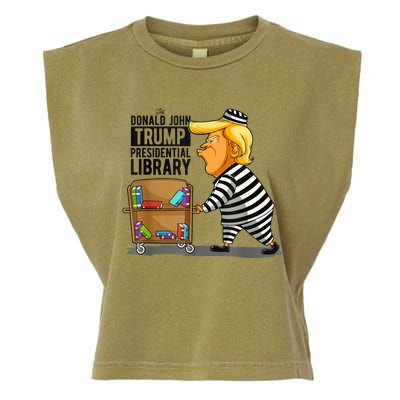 Womens Prison Trump Presidential Library Funny Anti Trump Garment-Dyed Women's Muscle Tee