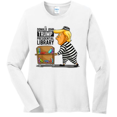 Womens Prison Trump Presidential Library Funny Anti Trump Ladies Long Sleeve Shirt