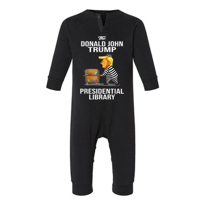 Womens Prison Trump Presidential Library Funny Anti Trump Infant Fleece One Piece