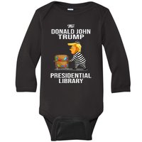 Womens Prison Trump Presidential Library Funny Anti Trump Baby Long Sleeve Bodysuit