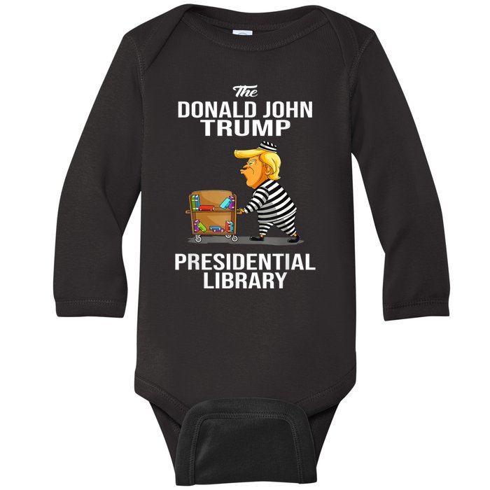 Womens Prison Trump Presidential Library Funny Anti Trump Baby Long Sleeve Bodysuit