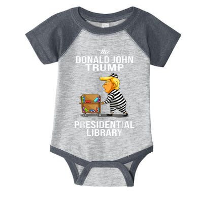 Womens Prison Trump Presidential Library Funny Anti Trump Infant Baby Jersey Bodysuit