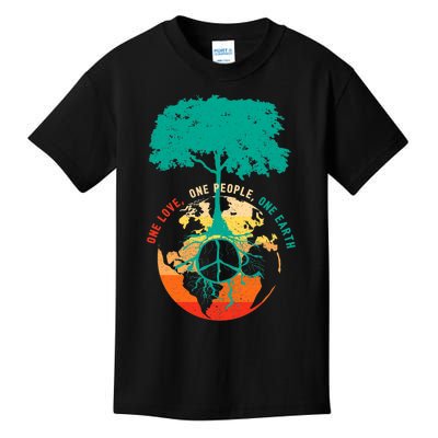 World Peace Tree Love People Earth Day 60s 70s Hippie Retro Kids T-Shirt