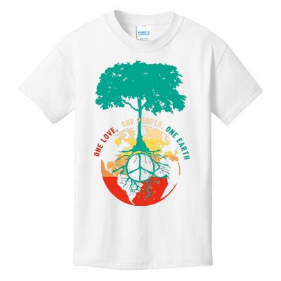 World Peace Tree Love People Earth Day 60s 70s Hippie Retro Kids T-Shirt