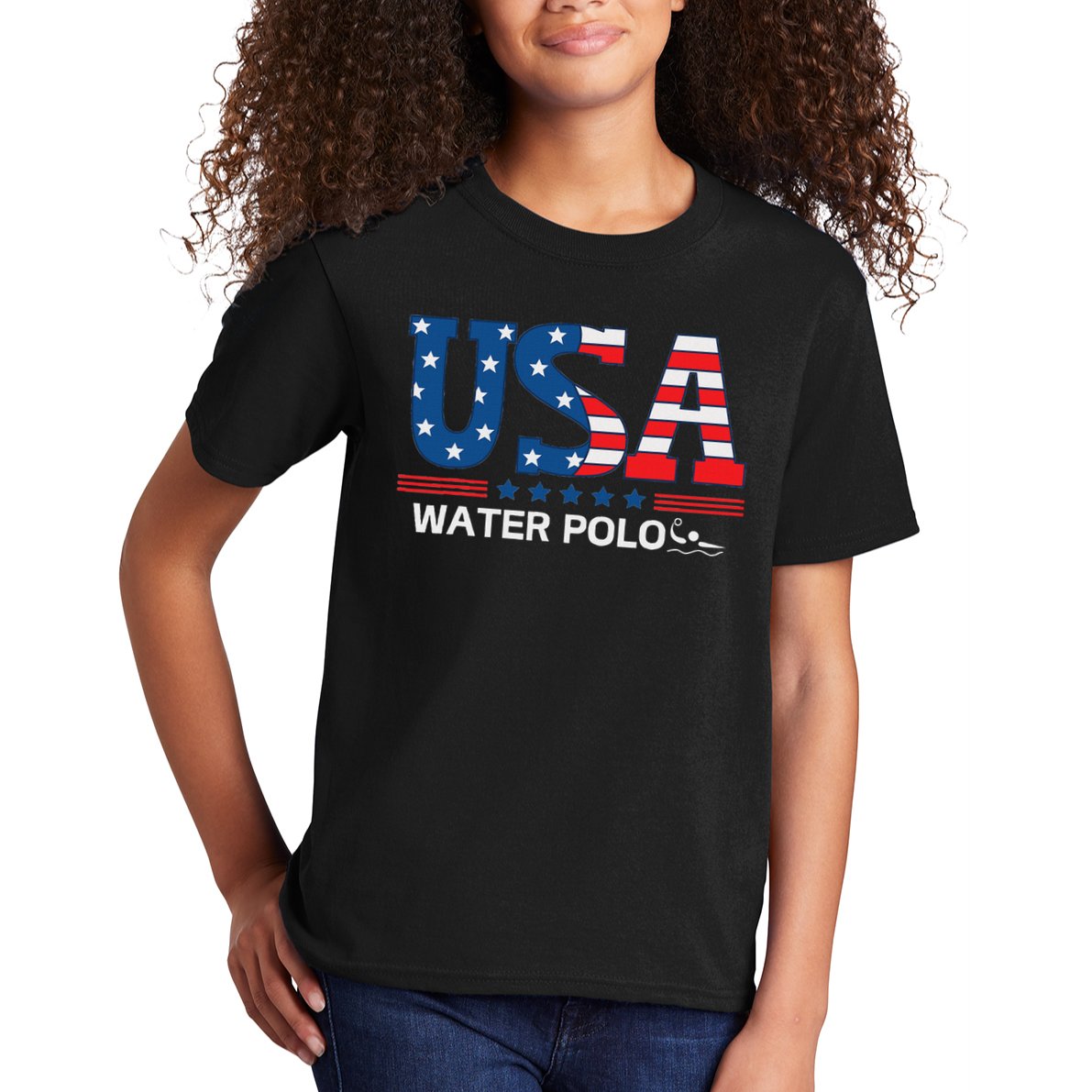 Water Polo United States Flag Usa Team Sport Water Polo Kids T-Shirt