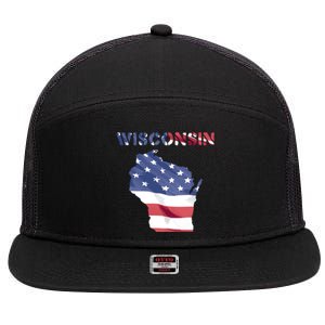 Wisconsin Proud United States America Patriot Flag Us Pride Funny Gift 7 Panel Mesh Trucker Snapback Hat