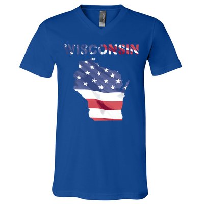 Wisconsin Proud United States America Patriot Flag Us Pride Funny Gift V-Neck T-Shirt