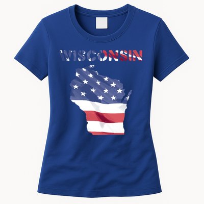 Wisconsin Proud United States America Patriot Flag Us Pride Funny Gift Womens T-Shirt