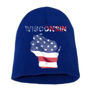 Wisconsin Proud United States America Patriot Flag Us Pride Funny Gift Short Acrylic Beanie