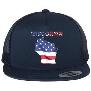 Wisconsin Proud United States America Patriot Flag Us Pride Funny Gift Flat Bill Trucker Hat