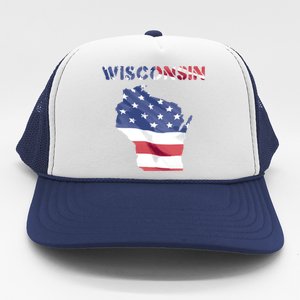 Wisconsin Proud United States America Patriot Flag Us Pride Funny Gift Trucker Hat