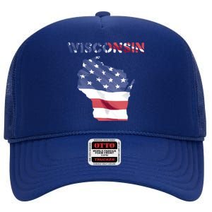 Wisconsin Proud United States America Patriot Flag Us Pride Funny Gift High Crown Mesh Back Trucker Hat