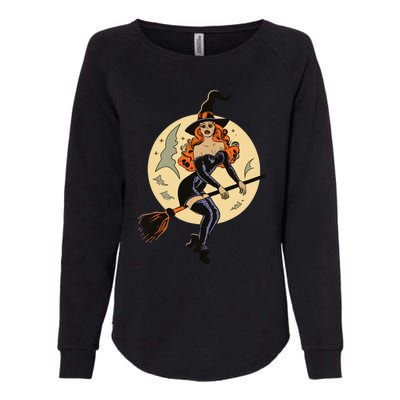 Witch Pin Up Retro Vintage Pumpkin Womens California Wash Sweatshirt