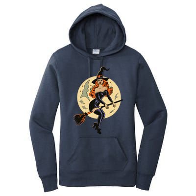 Witch Pin Up Retro Vintage Pumpkin Women's Pullover Hoodie