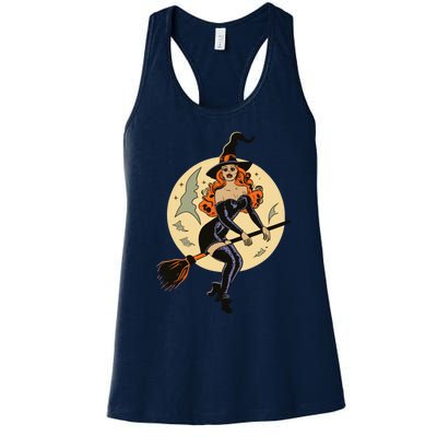 Witch Pin Up Retro Vintage Pumpkin Women's Racerback Tank