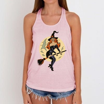 Witch Pin Up Retro Vintage Pumpkin Women's Knotted Racerback Tank