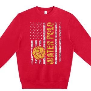 Water Polo Usa Flag Goalie Sportsmen Goalkeeper Premium Crewneck Sweatshirt