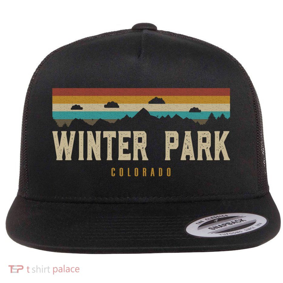 Winter Park Vintage Mountains Hiking Camping Colorado Retro Cute Gift Flatbill Hat