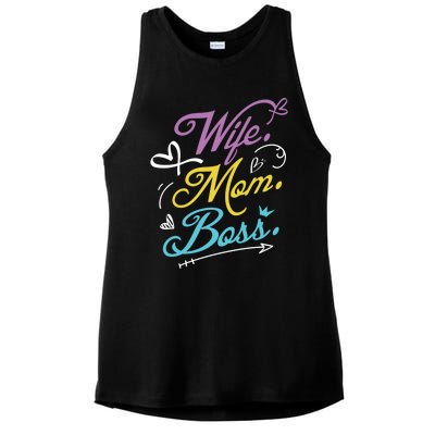 Wo Power Wife Mom Boss Gift Design Mothers Day Cool Gift Ladies PosiCharge Tri-Blend Wicking Tank