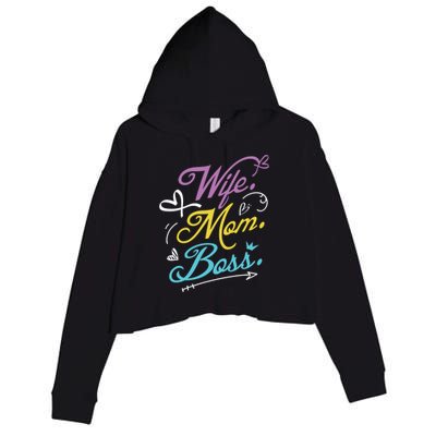 Wo Power Wife Mom Boss Gift Design Mothers Day Cool Gift Crop Fleece Hoodie