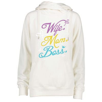 Wo Power Wife Mom Boss Gift Design Mothers Day Cool Gift Womens Funnel Neck Pullover Hood